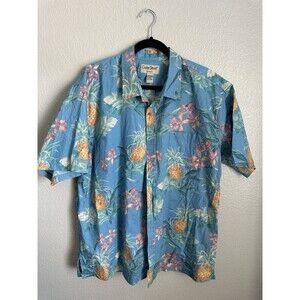 Cooke Street Shirt Mens XL Blue Hawaiian Pineapple Floral Button Up Aloha
